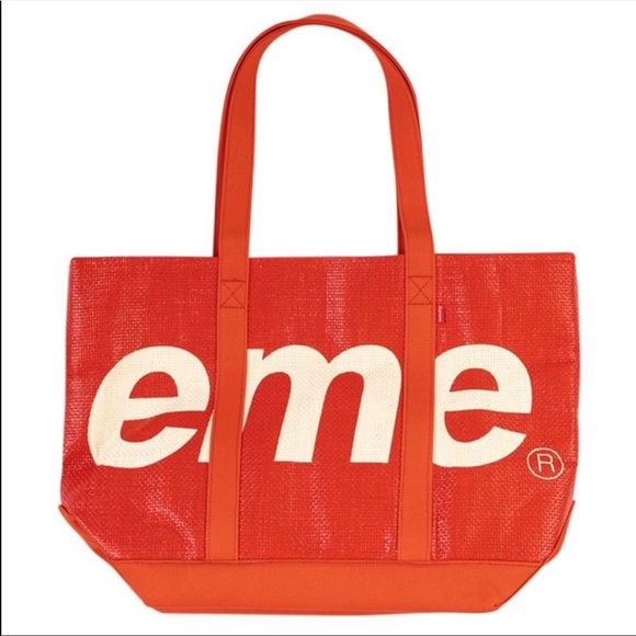 100% AUTHENTIC NEW W/TAGS SUPREME RAFFIA LOGO TOTE ICONIC RED/WHITE - DEAD STOCK - Picture 3 of 7